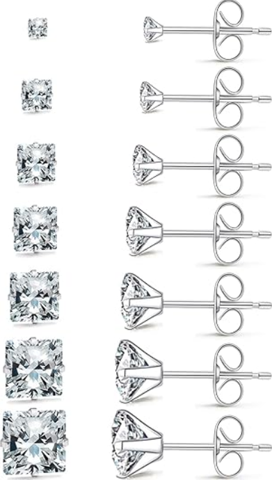 STUD SEVEN PAIR SILVER EARRINGS