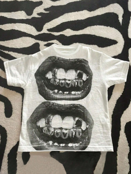 WOMEN'S CASUAL PUNK ROUND NECK SHORT SLEEVE T-SHIRT